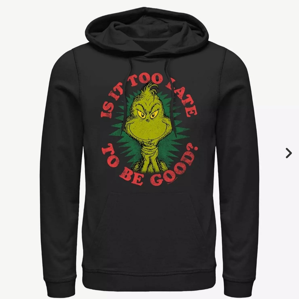 Dr. Seuss's Grinch Is It Too Late To Be Good Hoodie Small
